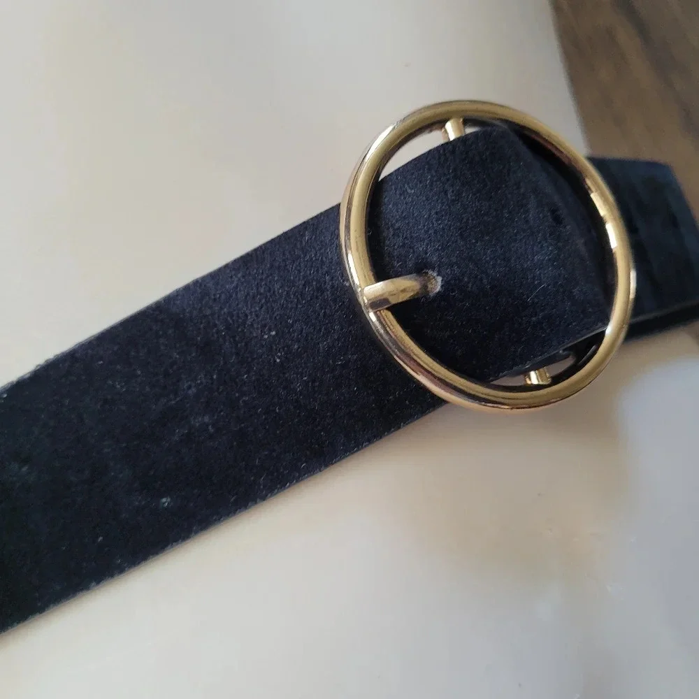 Black Velvet Belt with Gold Hardware Women's 41 Inch Belt - Picture 3 of 7